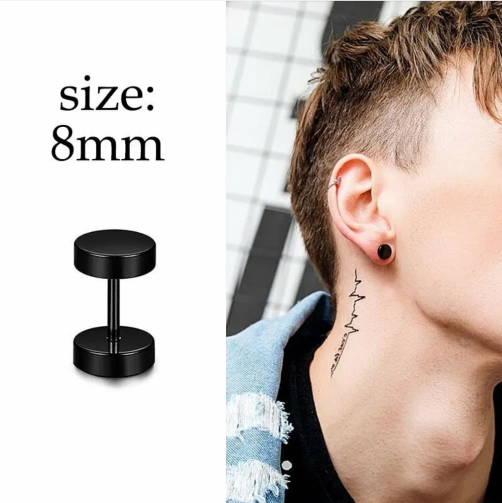 Men's Stainless Steel Brushed Black Dumbbell Earring